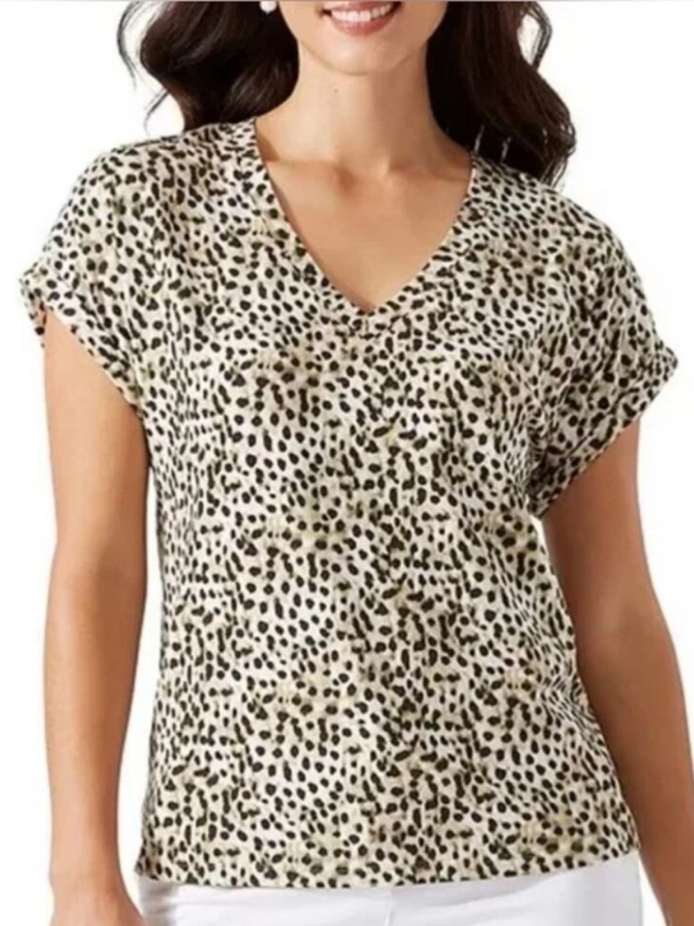Tommy Bahama Animal Print Leopard Print V-Neck Short Sleeve Top Women’s New